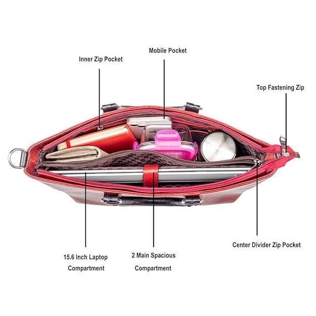 Leather Shoulder Laptop 3 Handle Bag for Women - Image 4